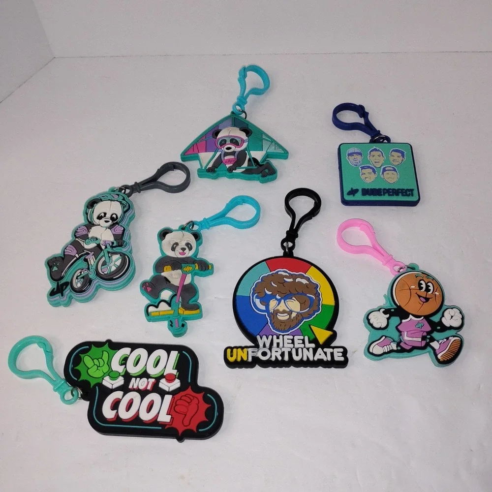 Lot‎ Of 7 Dude Perfect Backpack Keychains DP Panda Rocket Basketball Pogo Bike